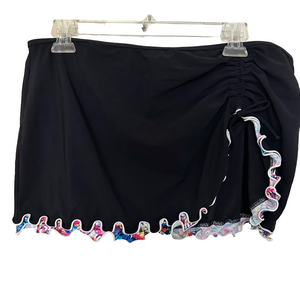 Profile by Gottex Black with Colorful Ruffle Riga Tricolore Side Slit Skirt